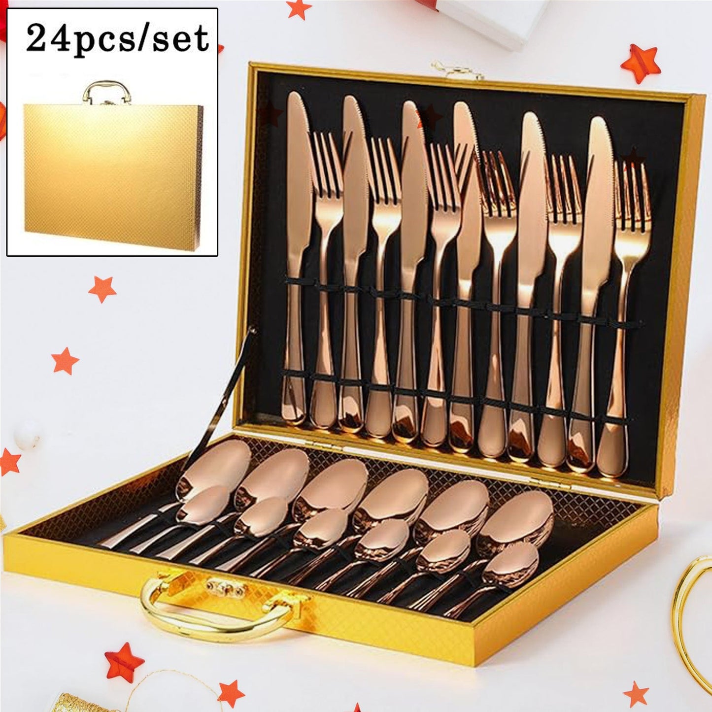 Kitchen Tableware Flatware Sets Kitchen Forks Spoons With Gift Box (24 Pcs Set)