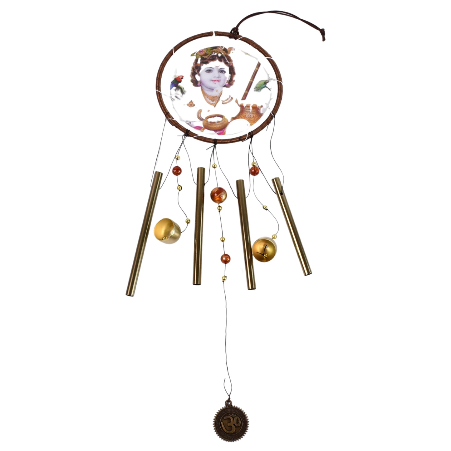 Krishna Medallion Dream Catcher Wind Chime Pendant Wall Hanging - Spiritual Home Decor