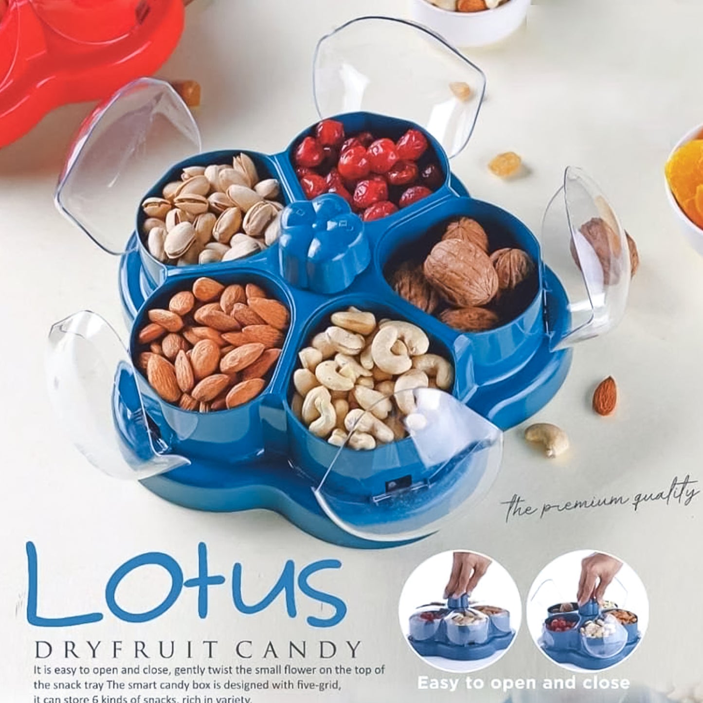 Lotus Shape Rotating Dry Fruit Snack Organizer Box With Compartments (1 Pc)