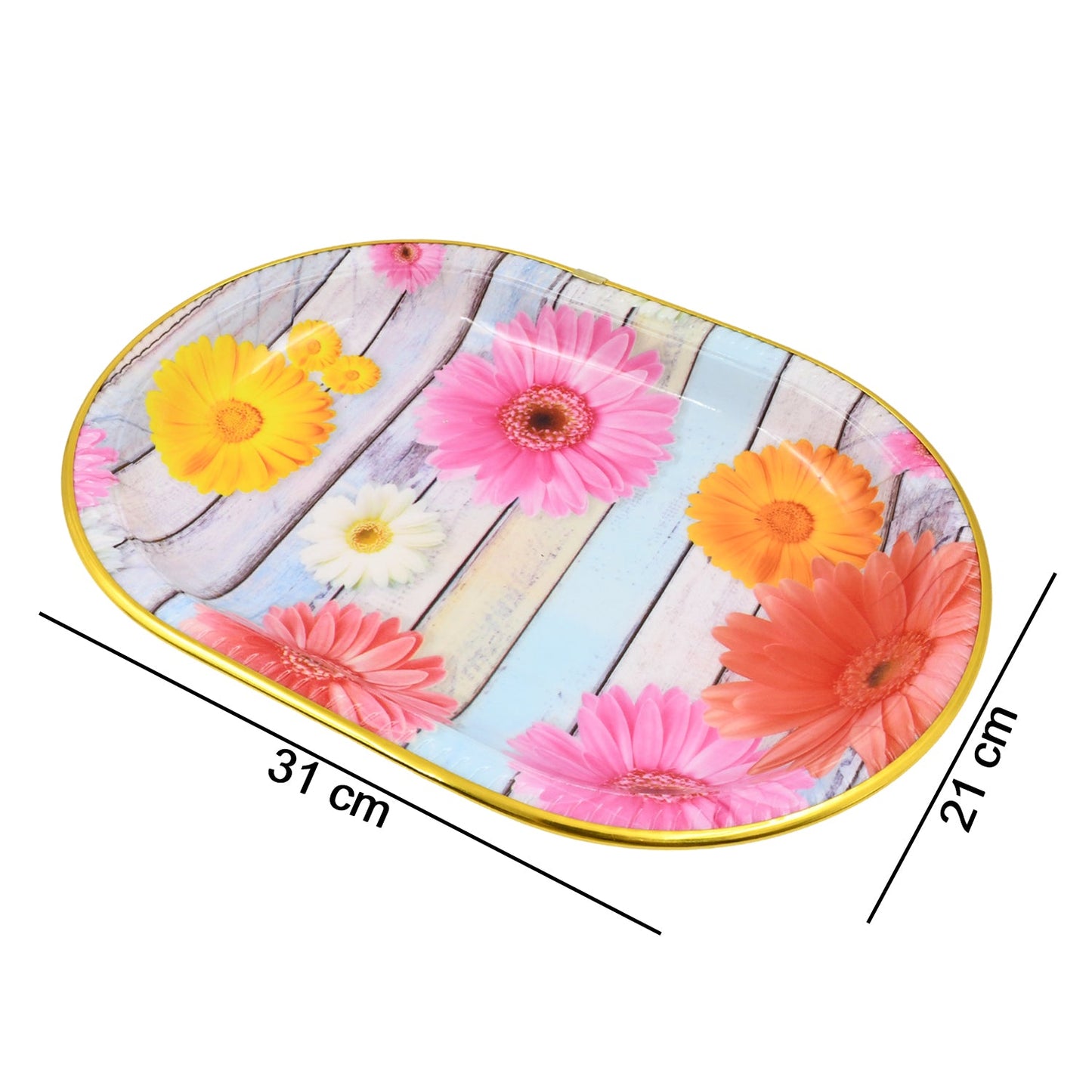 Medium Plastic Flower Printed Design Serving Tray (1 Pc 31 X 21 Cm)