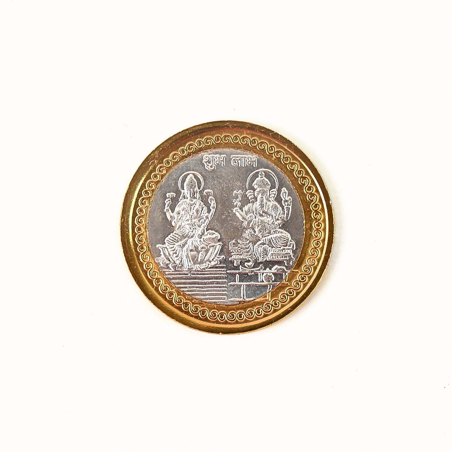 Premium Gold Silver Dual-tone Religious Coin With Lakshmi Ganesh Design