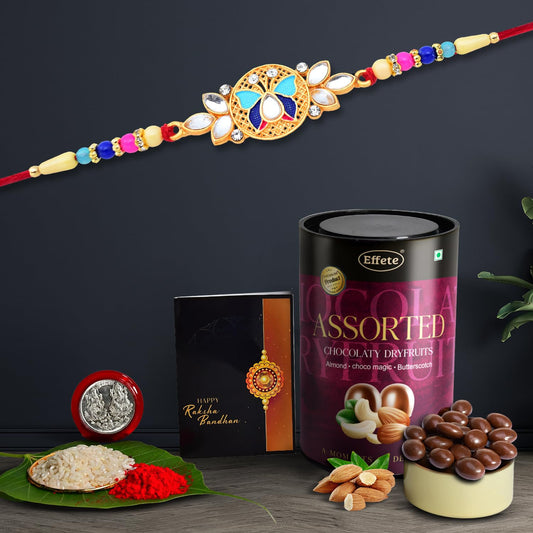Rakhi Combo (K1_514_as)  Assorted Chocolate Dry Fruits 96gm With Pooja Coin  Greeting Card Rakhi Gift Hamper Rakhi For Brother With Gift Rakhi With Chocolate Rakhi Combo For Brother Rakhi Set Of 1  Rakhi Chocolate Gift Combo