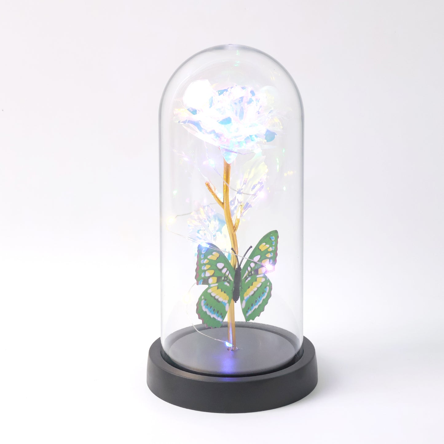Led Light-up Eternal Rose With Butterfly In Transparent Dome (1 Pc  Battery Not Included)