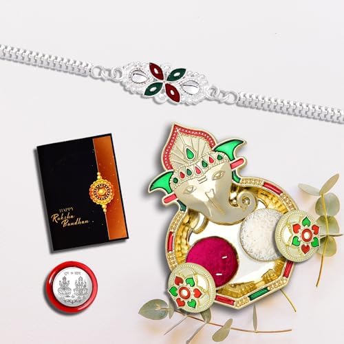 Rakhi For Brother Set Of 1 With Dish Silver Coin  Greeting Card Rakhi For Brother And Bhabhi Rakhi With Gift For Brother Rakhi For Kids Rakhi Set Rakhi Combo (K1_a2_aa3)