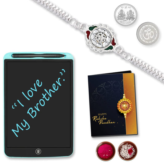 (K1_g9_1360) Multicolor Rakhibracelet With Lcd Writing Padtablet Rakhi + Tablet  Kids Silver Rakhi  Rakhi For Brother With Gift Kids  Gifts For Little Brother  Bracelet For Brother