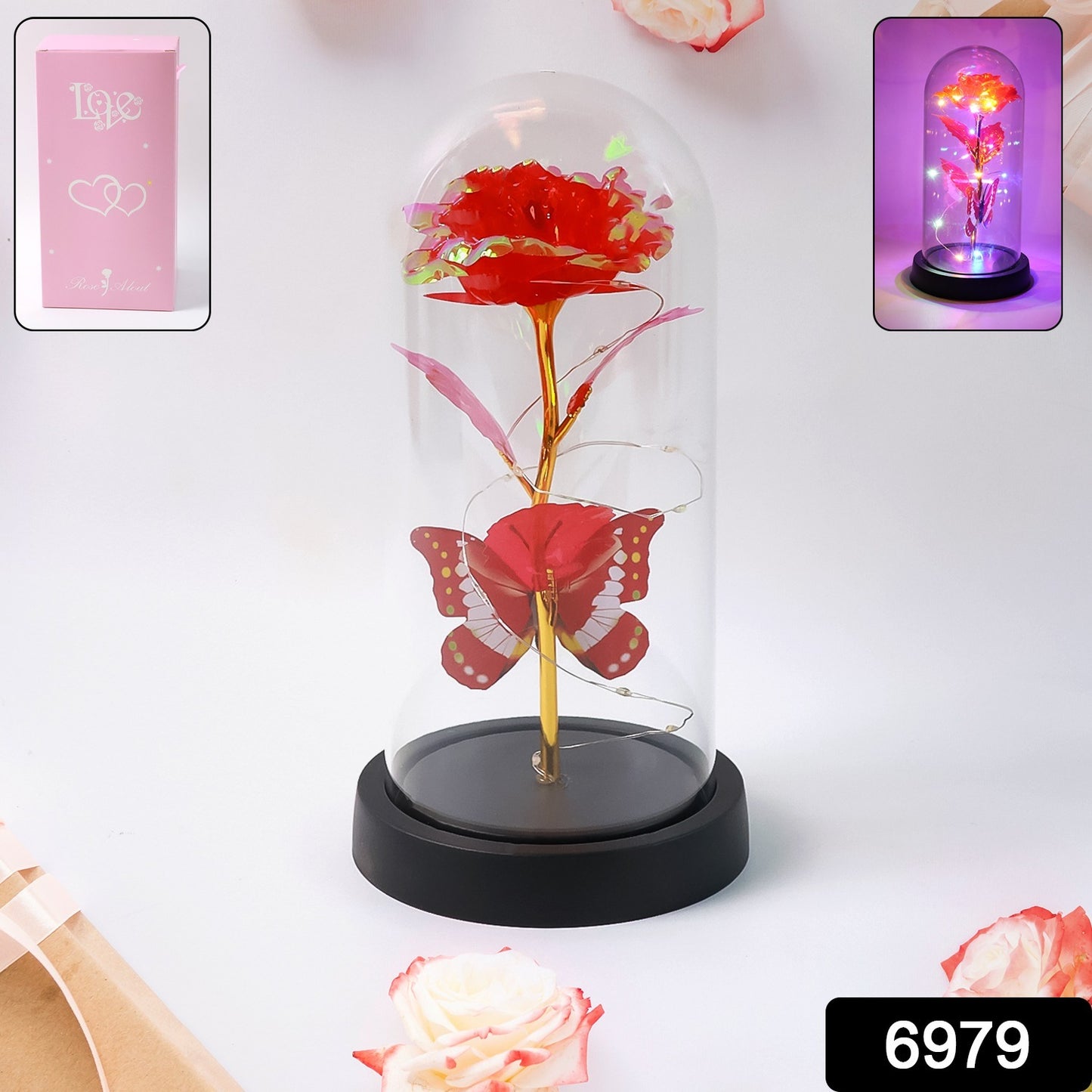 Elegant Led Eternal Rose In Plastic Dome (1 Pc  Battery Not Included)