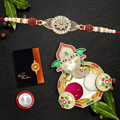 Rakhi For Brother Set Of 1 With Dish Silver Coin  Greeting Card Rakhi For Brother And Bhabhi Rakhi With Gift For Brother Rakhi For Kids Rakhi Set Rakhi Combo (K1_425_aa3)