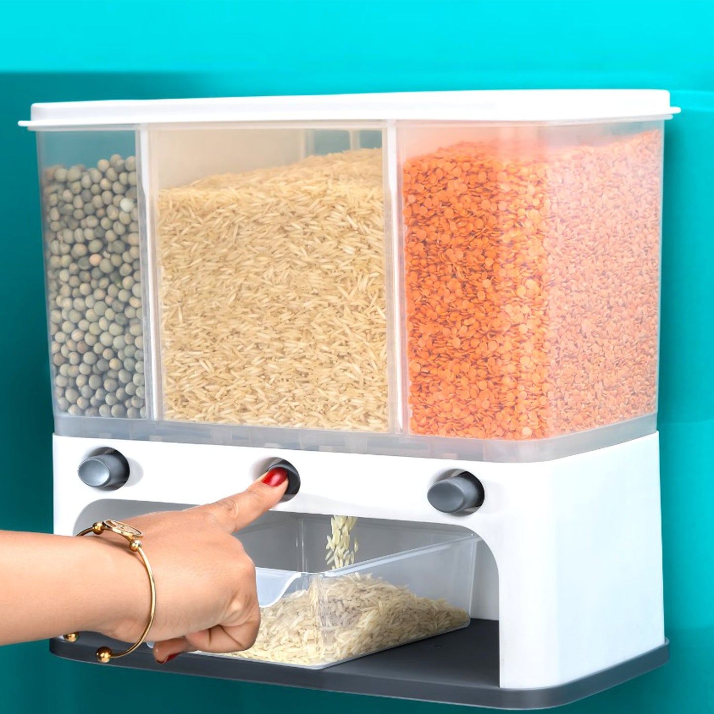 2550 Easy Flow Cereal Dispenser For Kitchen 3 In 1 Push Button Wall Mount Container