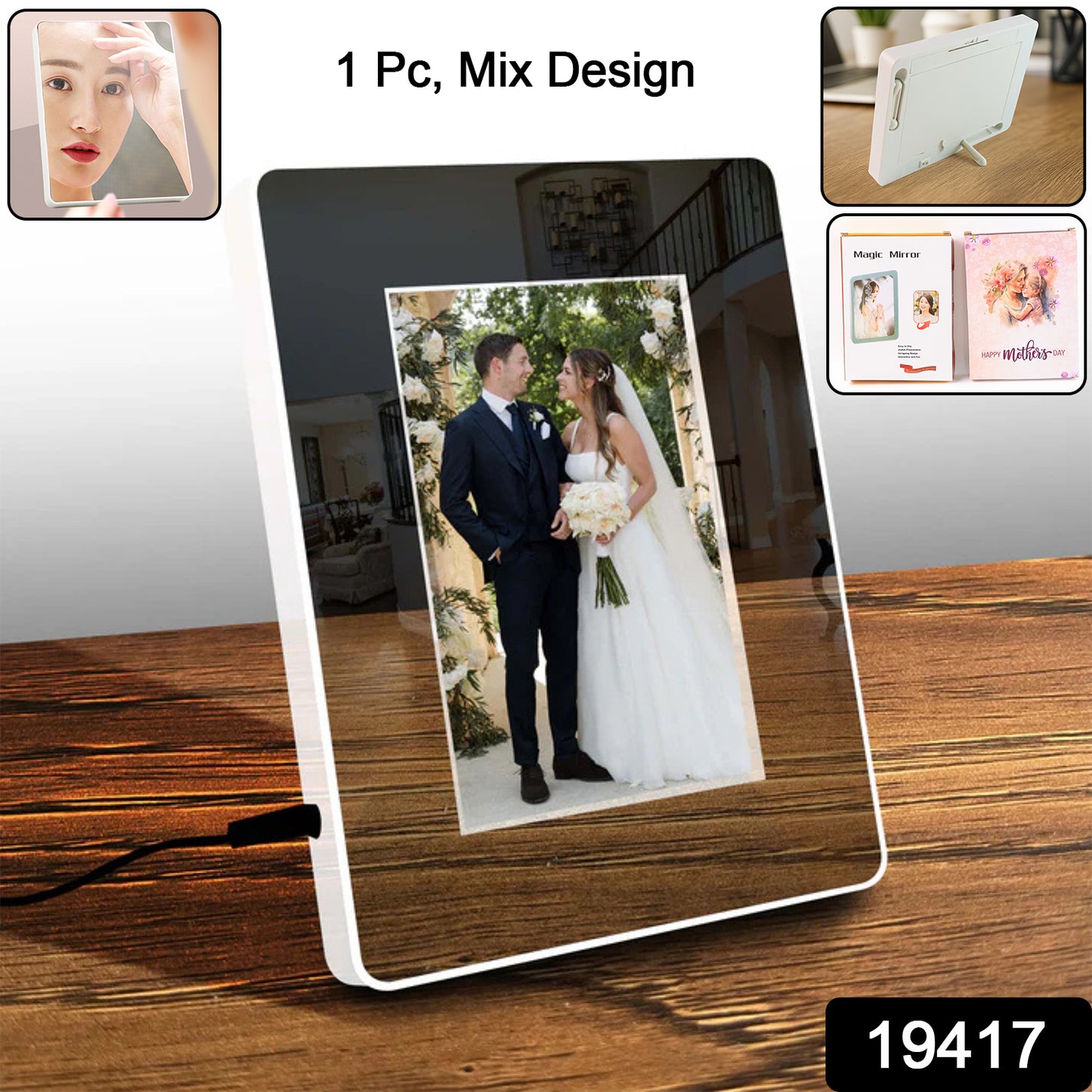 Multifunctional Led Magic Mirror With Hidden Photo Frame (1 Pc)