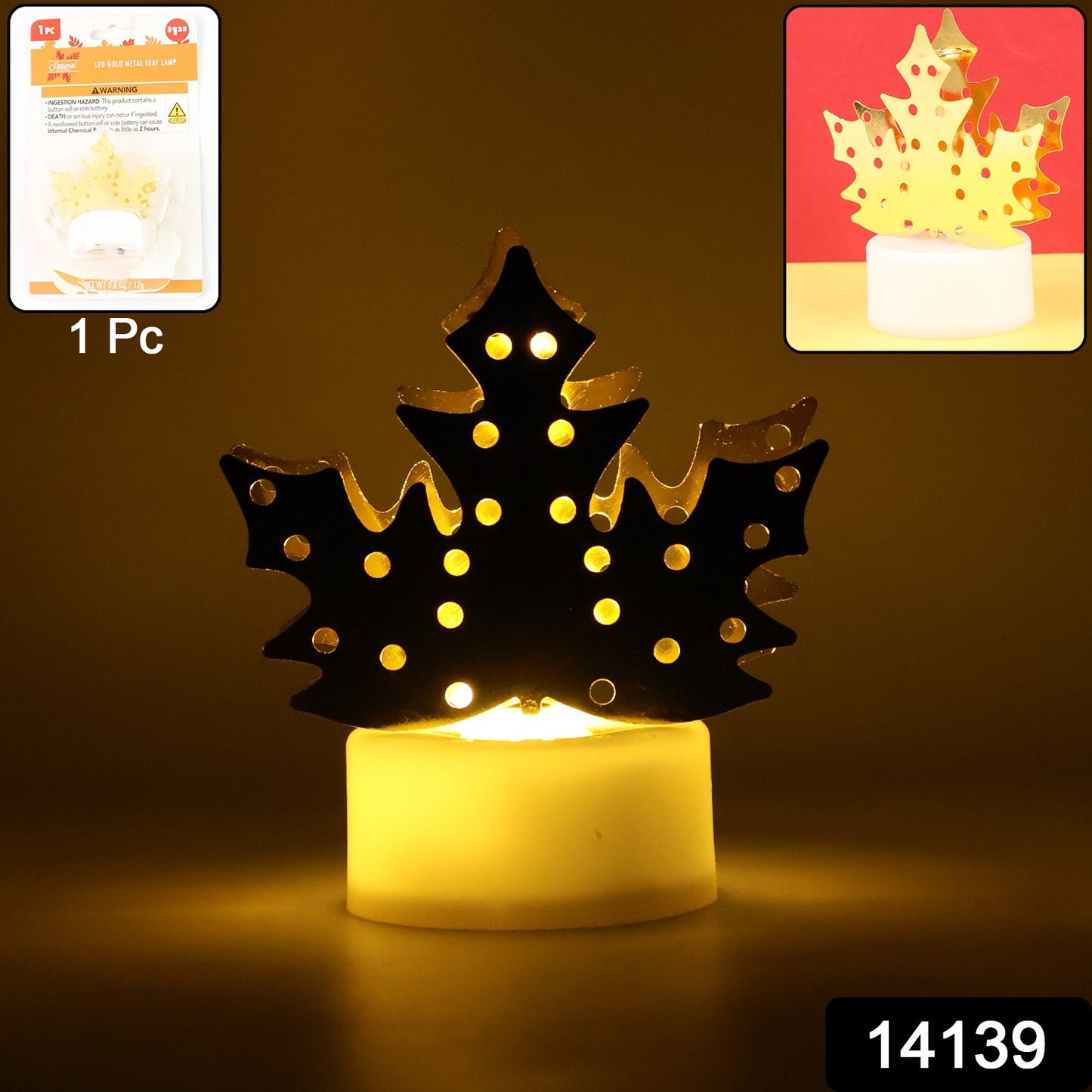 Decorative Led Gold Metal Leaf Diya Lamp (1 Pc)