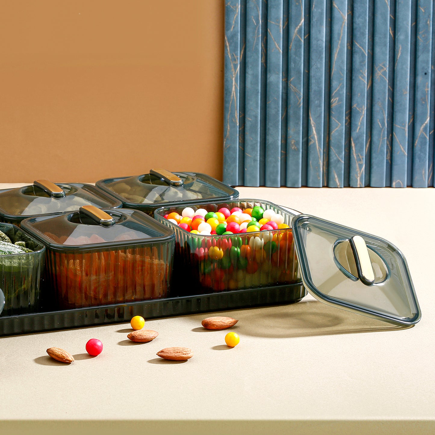 Liger Multipurpose Transparent Spice Jar Set With Tray And Lids 400ml Approx (6 Pc)