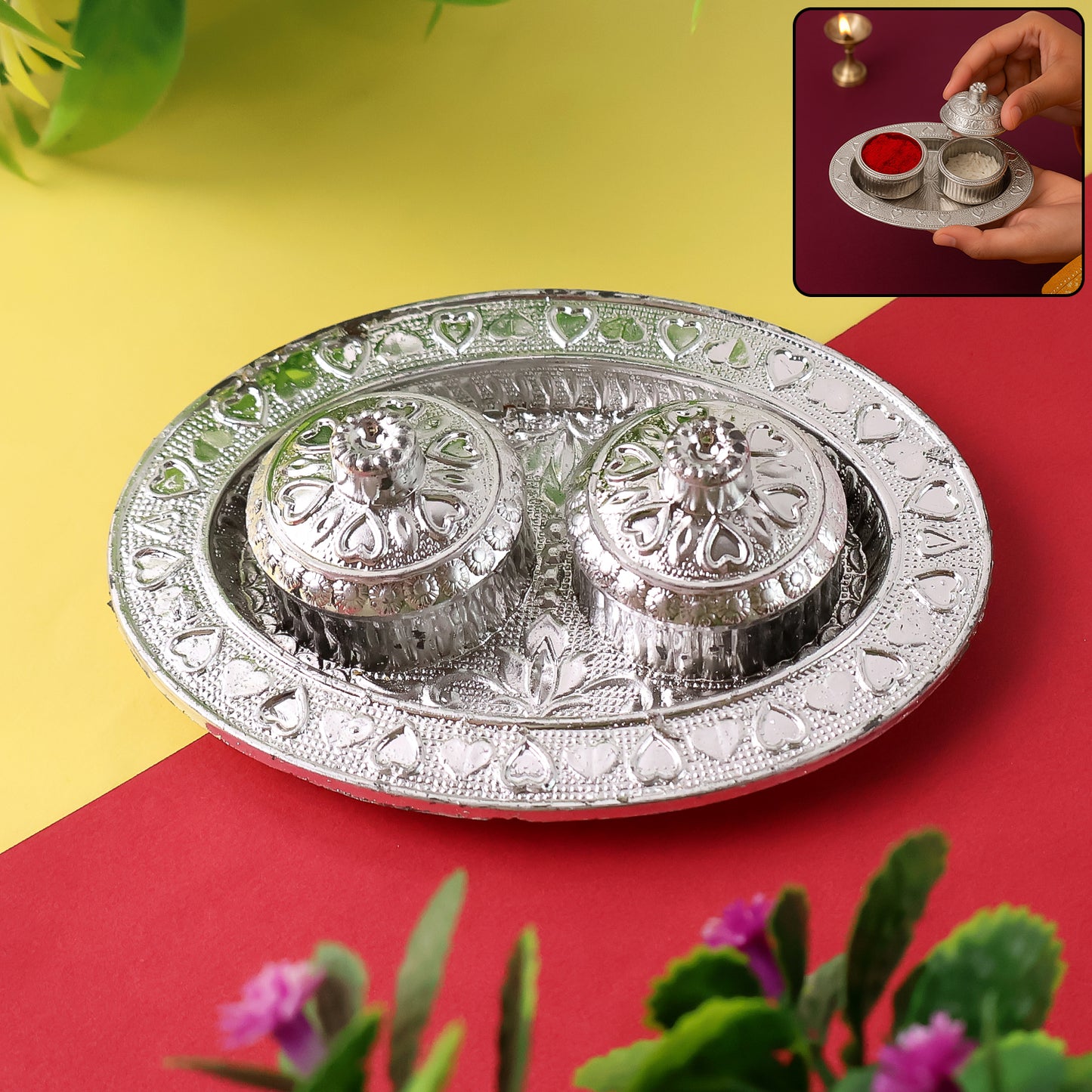 Oval Shape Special Puja Thali (1 Pc  Mix Design)